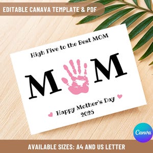 Regalo personalizado de recuerdo con huella de mano para el Día de la Madre para mamás primerizas, actividad de manualidades con huella de mano para niños en el Día de la Madre, regalo para mamá, imprimible para la mejor mamá