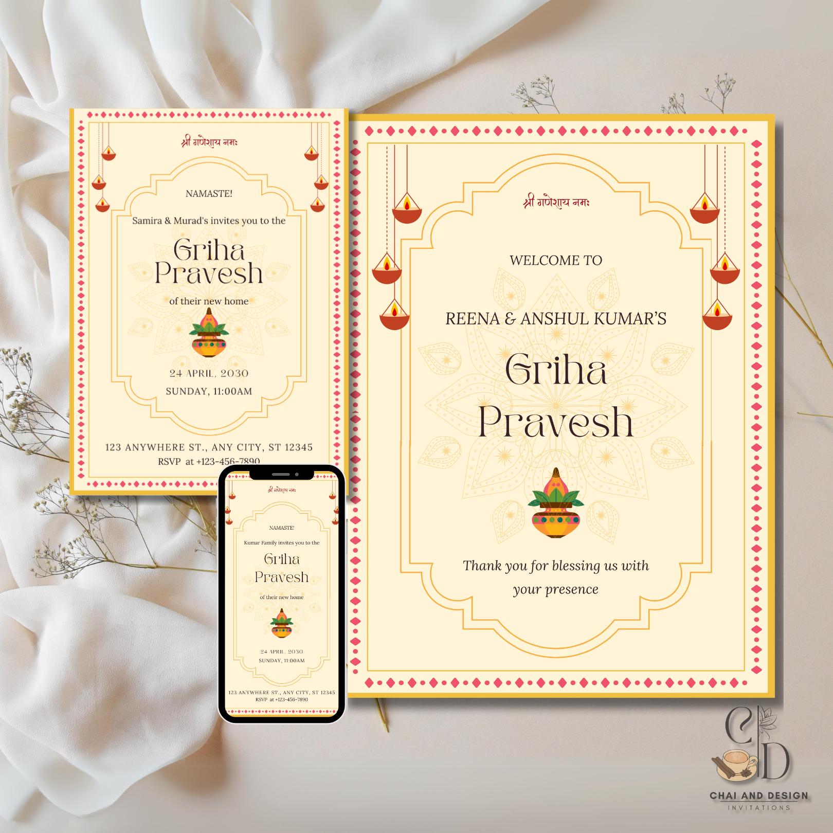 Minimalist Griha Pravesh Invitation Template, Welcome Sign, Editable ...