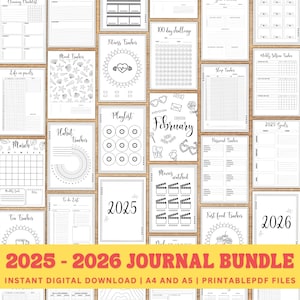 Ultimate journal bundle 2025 Premade journal pages printable Yearly trackers Bujo printable Digital journal Monthly trackers Bullet journal