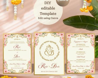 Indian Wedding Invitation Template, Editable Hindu Wedding Invitation bundle, Traditional Hindu Wedding e-invite, DIY printable video invite