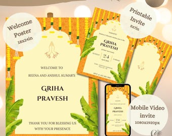 Griha Pravesh Invitation Template, Welcome Sign, Editable Gruha Pravesham, Vaastu Pooja, Indian Housewarming Invite, Animated Mobile Invite