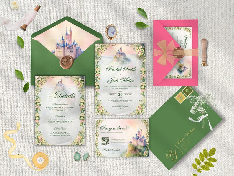 Romantic Castle Core Wedding Invitation Suite Watercolor Castlecore ...