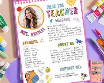 Editable Meet the Teacher Template, Back to School Flyer, All About My Teacher, Get to Know Teacher, Teacher Survey, Welcome Back Letter