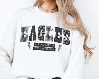 Custom Team Name Sweatshirt, Custom Mascot Sweater, Varsity Checkered Stars Football Crewneck, Team Spirit Game Day Sweater, Tis the season
