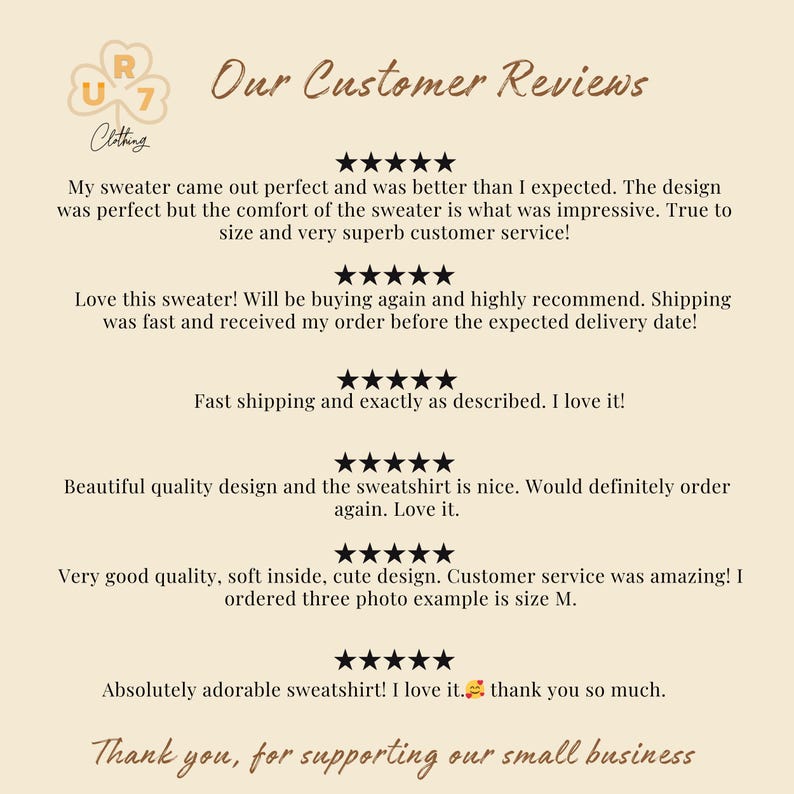 May include: A screenshot of customer reviews for a clothing company. The reviews are all positive and praise the quality of the clothing, the speed of shipping, and the customer service. The company's logo is visible at the top of the image.