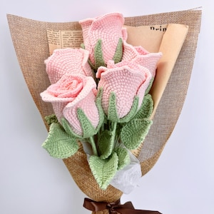 Crochet flowers bouquet handmade,Rose Bouquet,Soft Blush Pink Rose,2025 Gift for Graduates/Birthday/Anniversary