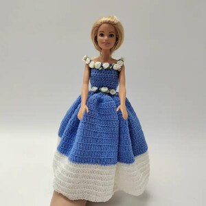 Knitted Clothes for Doll Blue w/ Flowers Crochet Doll Dress,Doll Dress,Doll Outfits.2025 Gift for Graduates/Birthday/Anniversary