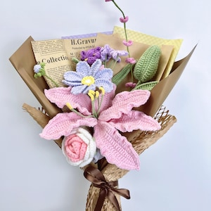Crochet flowers bouquet handmade, Lliy bouquet, Roses, Protea, Daisy,2025 Gift for Graduates/Birthday/Anniversary