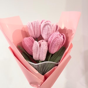 Handmade Crochet Bouquet, Pink Tulips Bouquet,Bouquet for 2025 Gift for Graduates/Birthday/Anniversary
