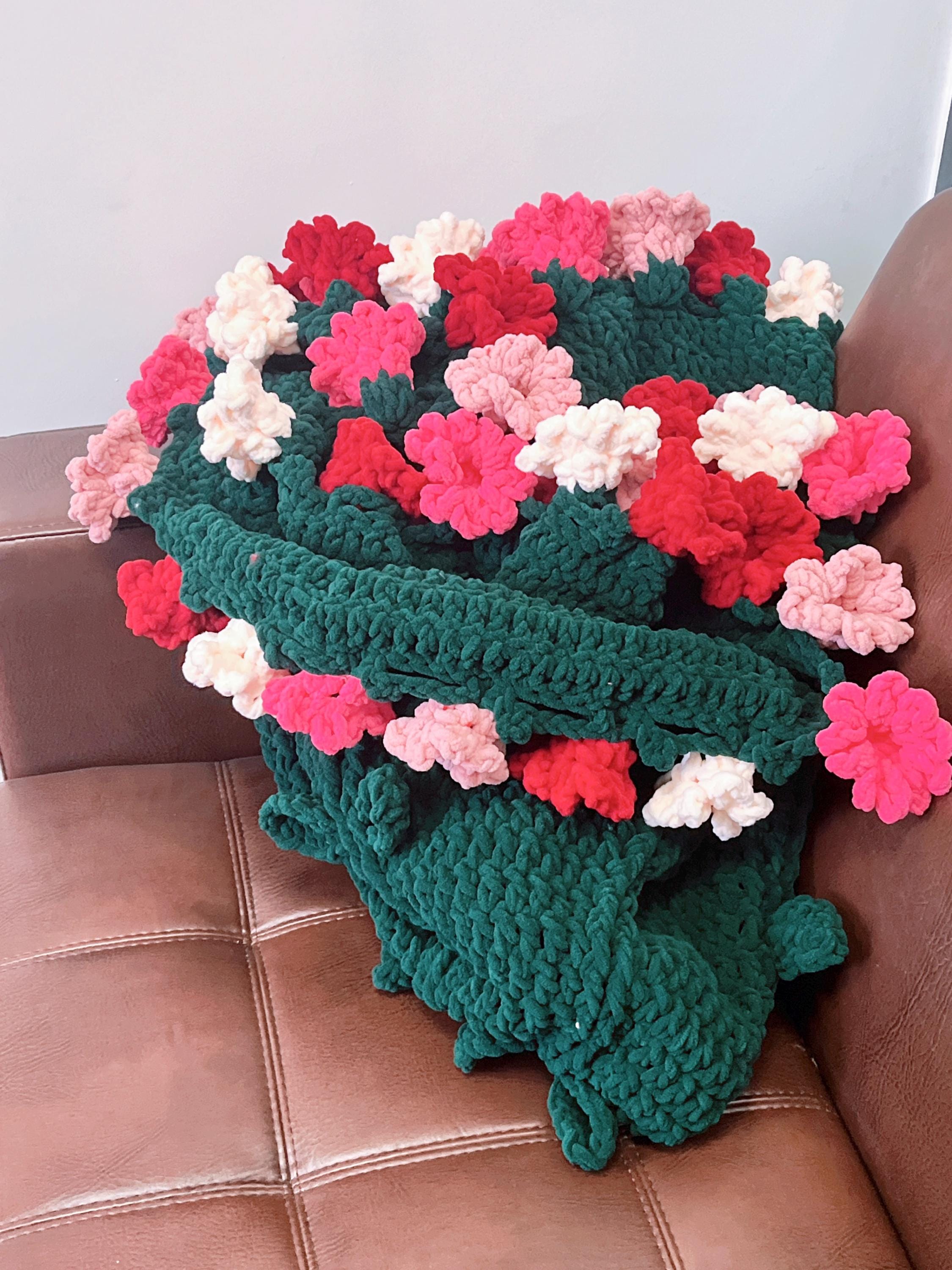 Crochet Flower Bouquet Throw Blanket,crocheted Red Pink Rose Bouquet ...