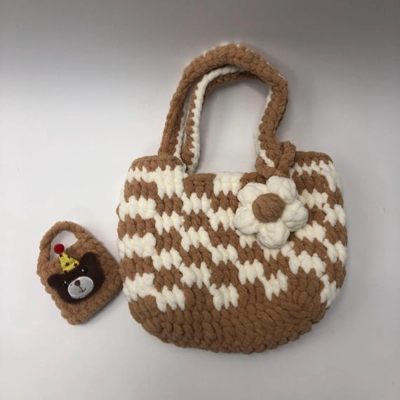 Crochet Hobo Bag: Bear Flower Cotton Purse