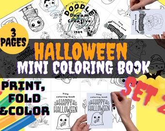 Halloween Mini Coloring Book Set2: Spooky-Cute Party Activity (Printable PDF)