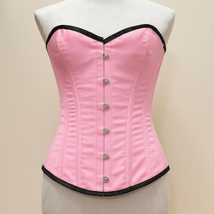 Pink Satin Overbust Corset – Steel Boned Waist Trainer | Sweetheart Gothic Bustier | Size 24