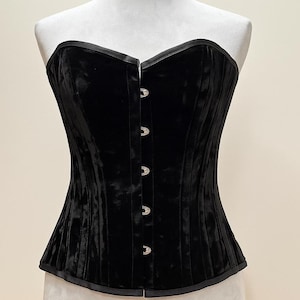 Black Velvet Overbust Corset – Steel Boned Waist Trainer | Gothic Victorian Corset Top | Sizes 24–30