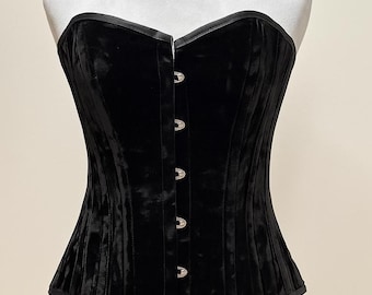 Black Velvet Overbust Corset – Steel Boned Waist Trainer | Gothic Victorian Corset Top | Sizes 24–30