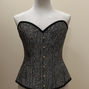 Silver Grey Brocade Overbust Steel Boned Corset – Elegant Waist Trainer | Size 28"