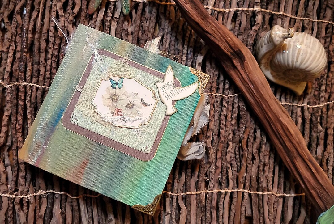 Handbound Journal: Green Canvas Cover, Embellished Paper Diary - Etsy