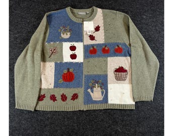 Cárdigan vintage de los 90 de Croft & Barrow, patchwork, con cremallera, talla XL, color verde, nuevo con etiquetas.