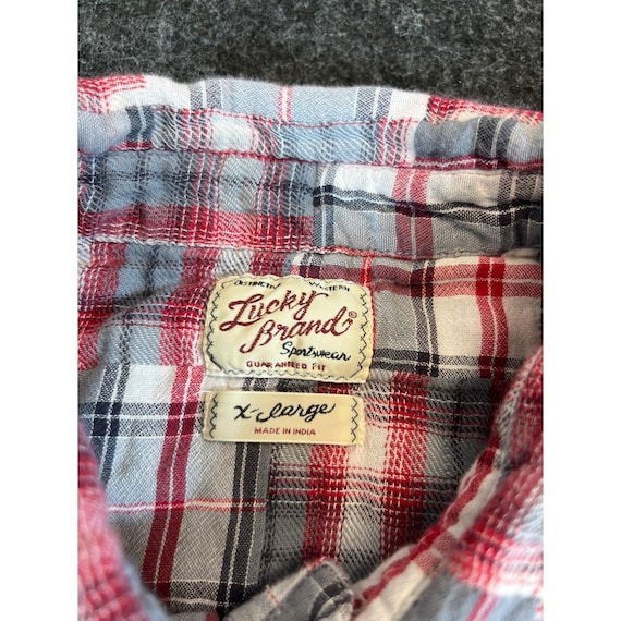 Lucky Brand, Lucky Brand Sportswear Plaid Flannel Shirt Mens XL Red White Pearl Snap Madras
