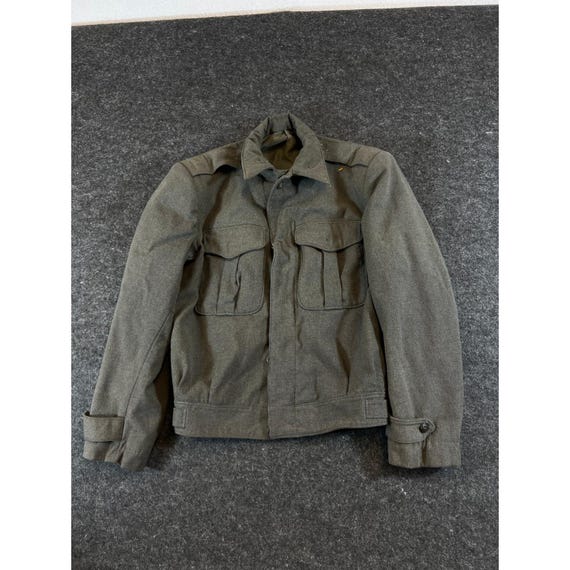Vintage 80s Military Wool Ike Field Jacket Cropped Utility Coat Mens Small Green