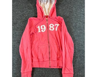 Vintage Aeropostale Pink Full Zip Hoodie Y2K 1987 Applique Floral Medium Womens