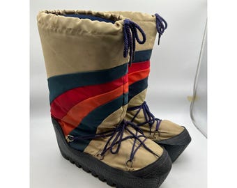 Vintage 80s Rainbow Stripe Moon Boots Retro Platform Snow Ski Boots Mens Womens