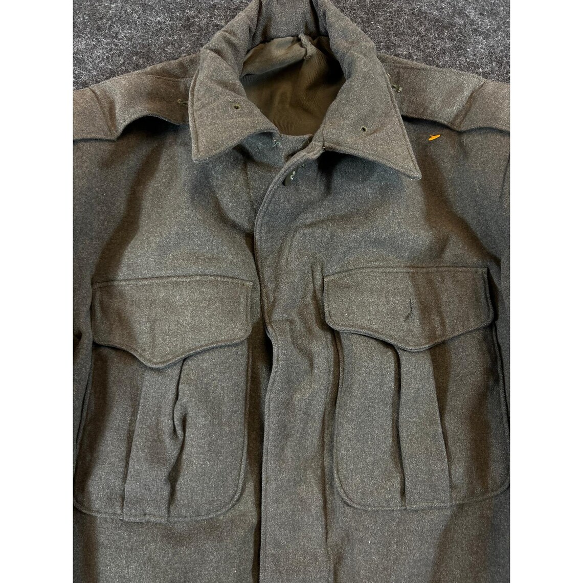 Vintage 80s Military Wool Ike Field Jacket Cropped Utility Coat Mens Small Green, Foto 2 von 5