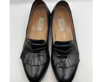 Bally Black Leather Kiltie Penny Loafers Made in Italy Mens 10.5 B Designer VTG