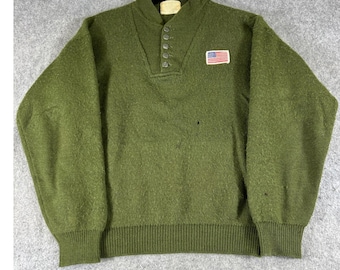 Maglione vintage anni '70 dell'esercito americano, taglia S, verde, in lana, a collo alto, stile militare.