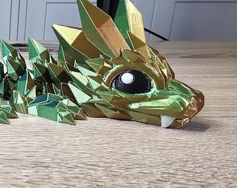 Baby Crystal Articulated Dragon – 3D Printed Flexi Fidget Toy | Iridescent Multicolor Crystal Dragon | Fantasy Desk Decor Gift