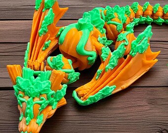 Pumpkin Wyvern Dragon 3D Printed – Articulated Halloween Figurine 20"