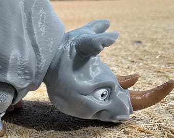 Rhino Articulated 3D Printed Toy – Realistic Safari Animal Figurine – Flexi Collectible (8")