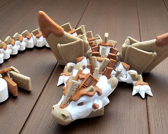 Smores Dragon 3D Printed – Articulated Fantasy Toy (19"x7"x2", 7oz)