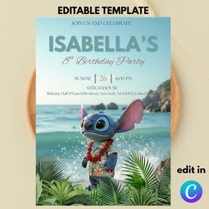 Editable Stitch Birthday Invitation Template: Printable Party Invite (Digital Download, 5x7 PDF File)