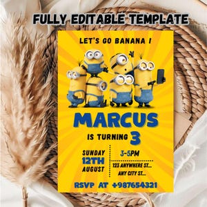 Editable Minion Birthday Invitation Template / Minions Birthday Invitation Template For Kids / Editable Kids Birthday Party Template