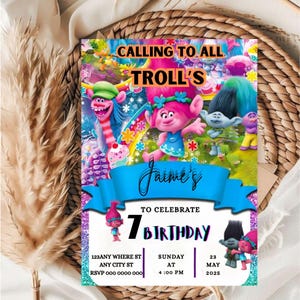 Craziest Troll Party Birthday Invitation, Digital Troll Party Invite, Trolls Mobile Birthday Invitation, Trolls 5th Birthday Invitation.