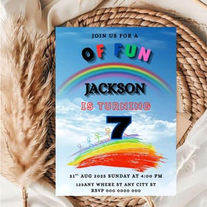 Editable Rainbow Birthday Invitation Template, Magical Day Rainbow Birthday Invite, Printable Colorful Rainbow Birthday Party Invitation.