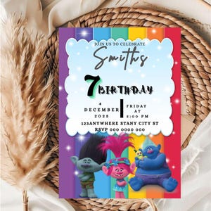 Editable Trolls Birthday Party Invitations, Trolls Band Together Invitation, Printable Trolls Birthday Invite, Digital Birthday Invite.