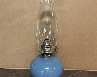 Vintage Blue Glass Oil Lamp