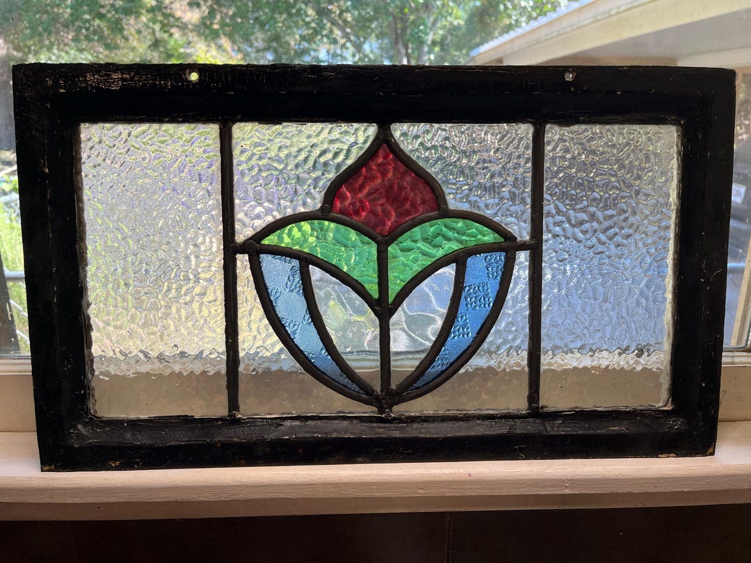 Vintage Stain Glass Window, From Old Building 20x11.5 Etsy