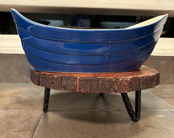 Vintage French Ceramic Boat Baking Dish , Blue made in Bretagne France