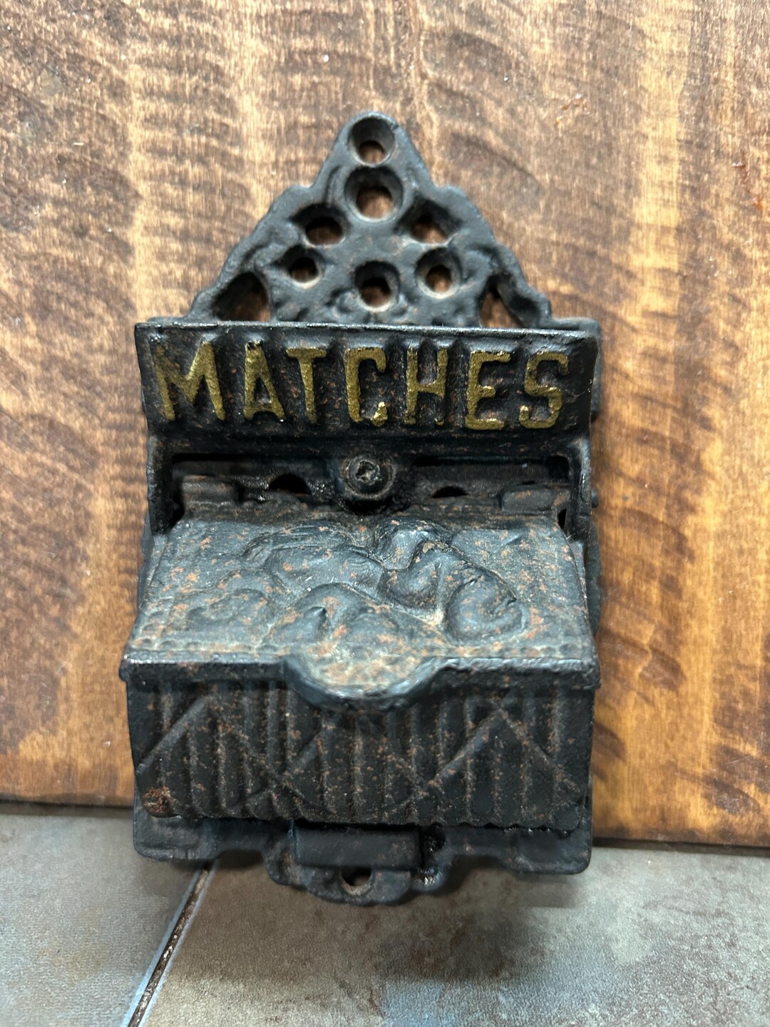 Antique Cast Iron Match Holder Mount With Venus and Cupid. Early 1900