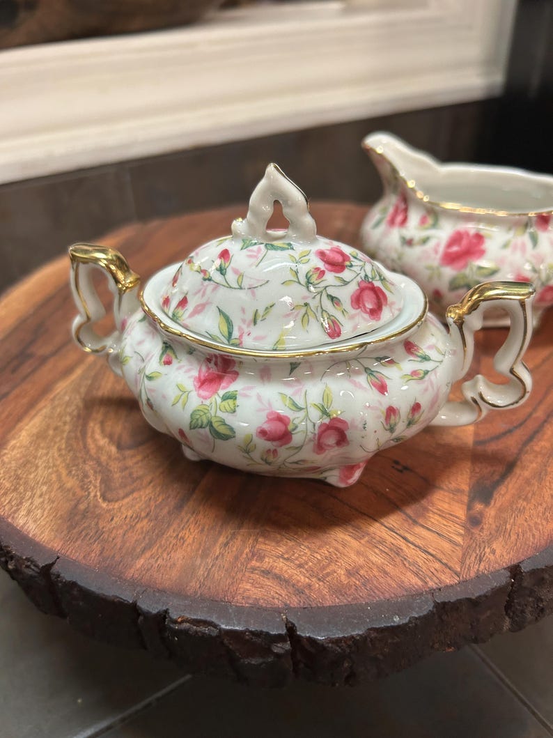Lefton China Roses Vintage Lefton China Hand Painted Rose Chintz 653R Sugar and Creamer ...