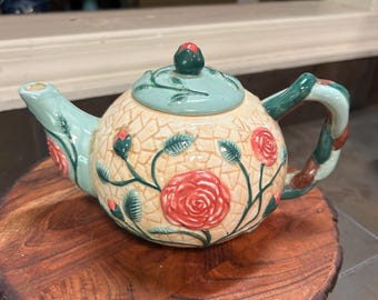 Vintage Flowers Inc. Balloons Hand Painted Ceramic Teapot