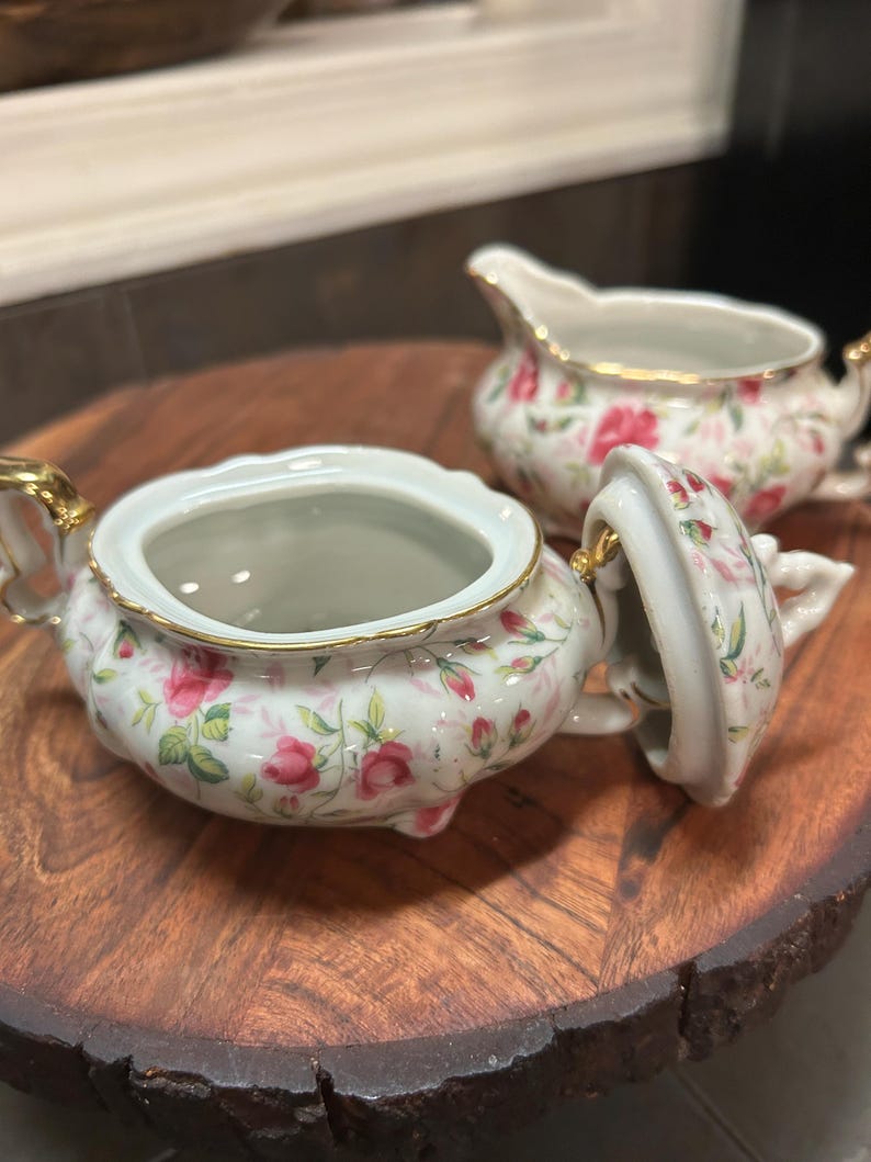 Lefton China Roses Vintage Lefton China Hand Painted Rose Chintz 653R Sugar and Creamer ...