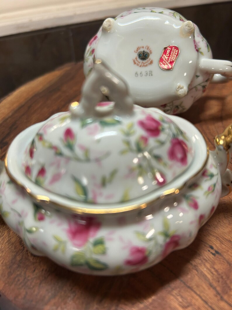 Lefton China Roses Vintage Lefton China Hand Painted Rose Chintz 653R Sugar and Creamer ...