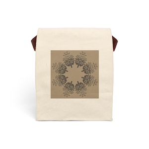 Natural Canvas Lunch Bag with Floral Design, Eco-Friendly Lunch Tote, Sustainable Gift for Adults, Picnic, Back to School, Work, Lunchbox