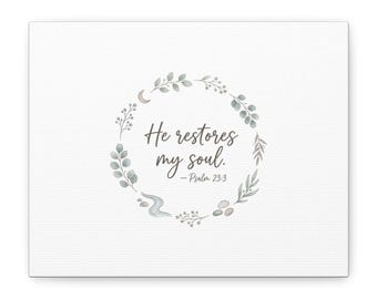 Él restaura mi alma corona Lienzo / Símbolos de la naturaleza, decoración de pared minimalista