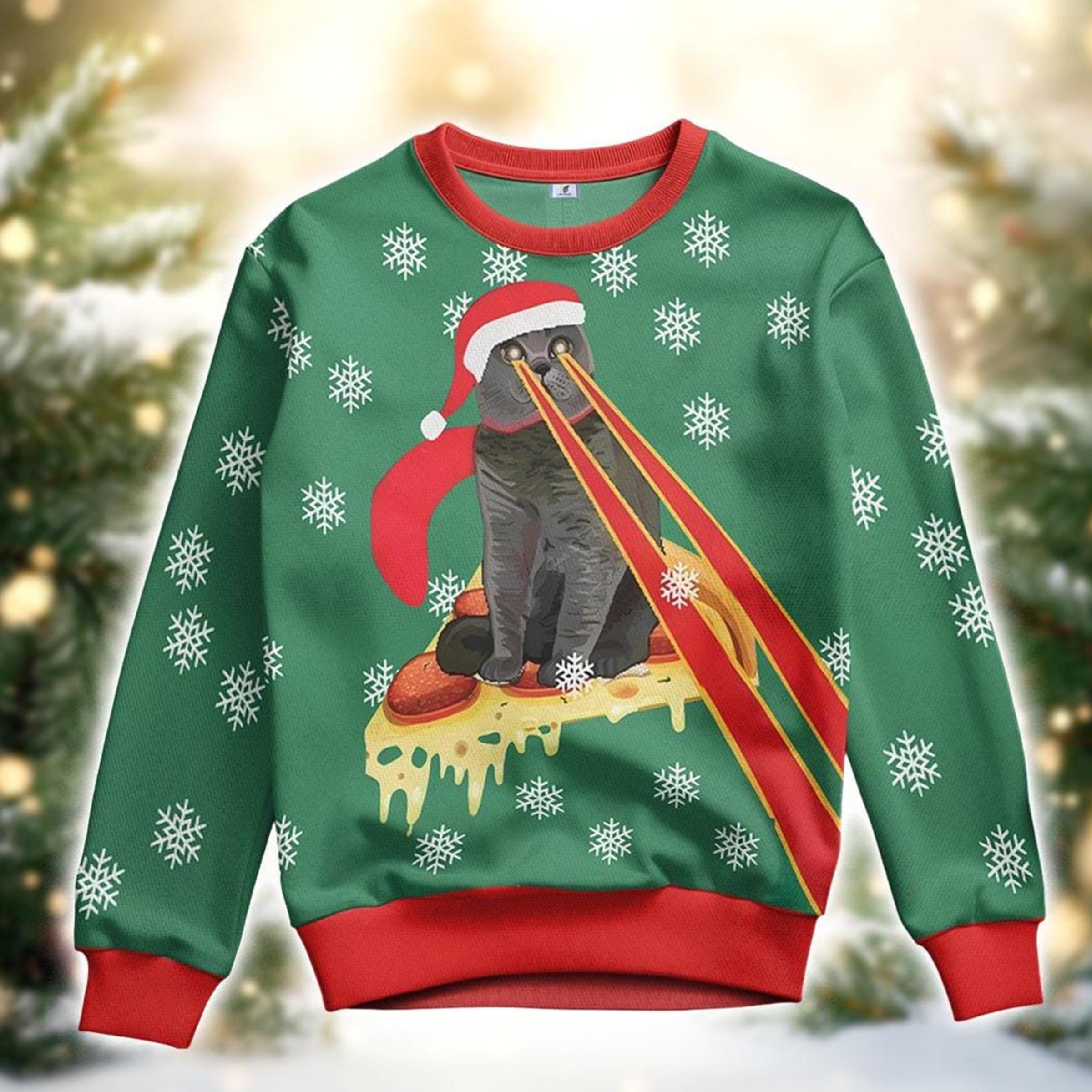Christmas Sweater Pizza Cat Laser Eyes Etsy UK