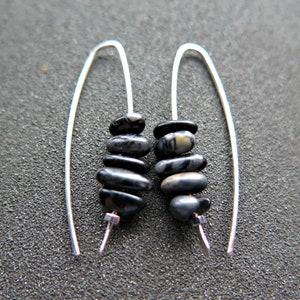 black picasso jasper earrings in sterling silver. contemporary stone nugget jewelry. Canadian jewellery.